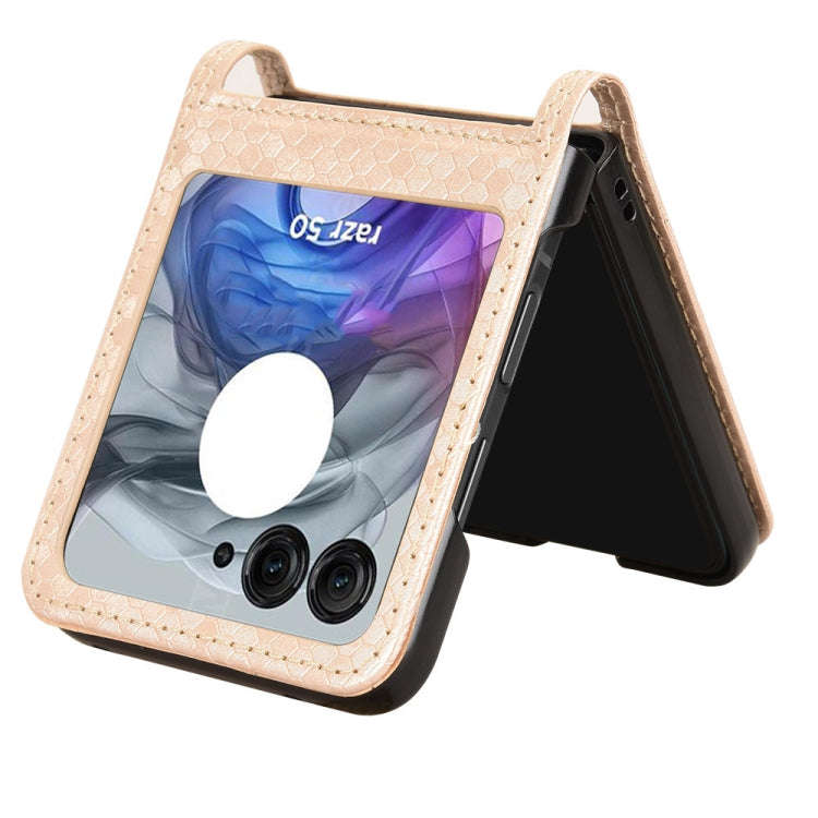 For Motorola Razr 50 Honeycomb Dot Texture Card Slot Leather Phone Case(Gold)