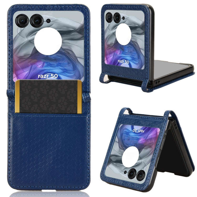 For Motorola Razr 50 Honeycomb Dot Texture Card Slot Leather Phone Case(Blue)
