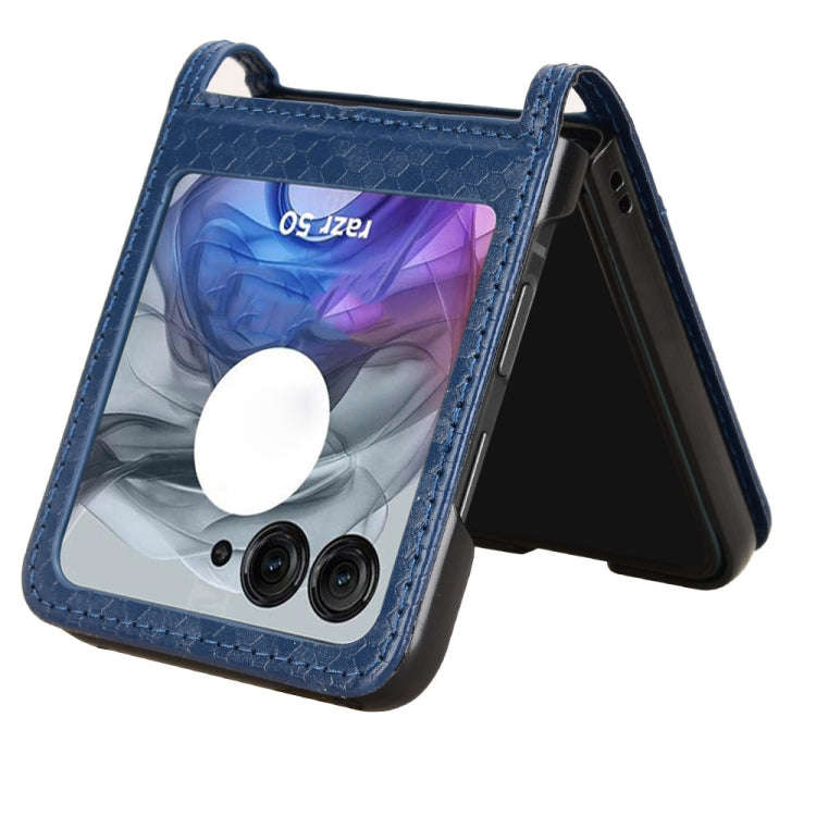 For Motorola Razr 50 Honeycomb Dot Texture Card Slot Leather Phone Case(Blue)