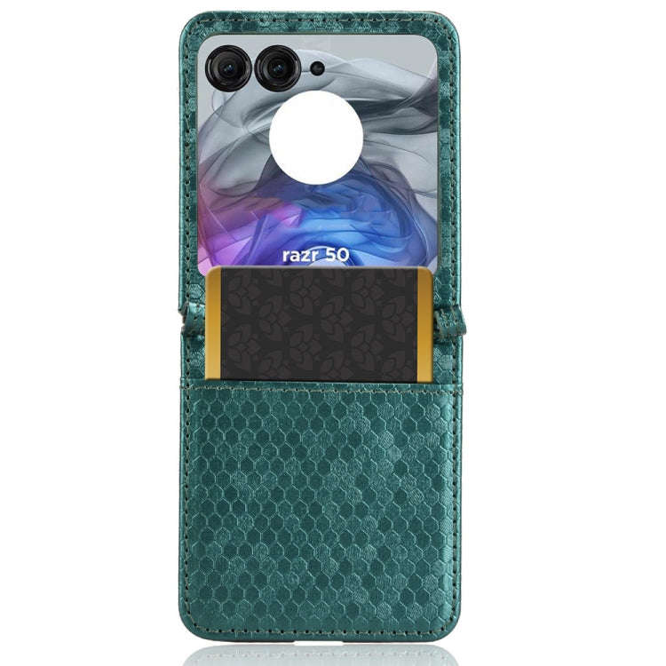 For Motorola Razr 50 Honeycomb Dot Texture Card Slot Leather Phone Case(Green)
