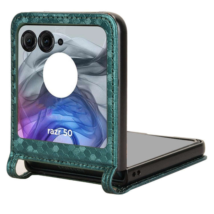 For Motorola Razr 50 Honeycomb Dot Texture Card Slot Leather Phone Case(Green)