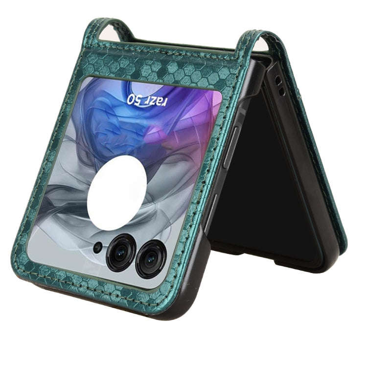 For Motorola Razr 50 Honeycomb Dot Texture Card Slot Leather Phone Case(Green)