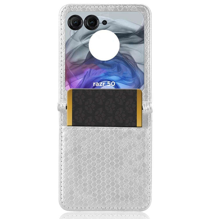 For Motorola Razr 50 Honeycomb Dot Texture Card Slot Leather Phone Case(Silver)