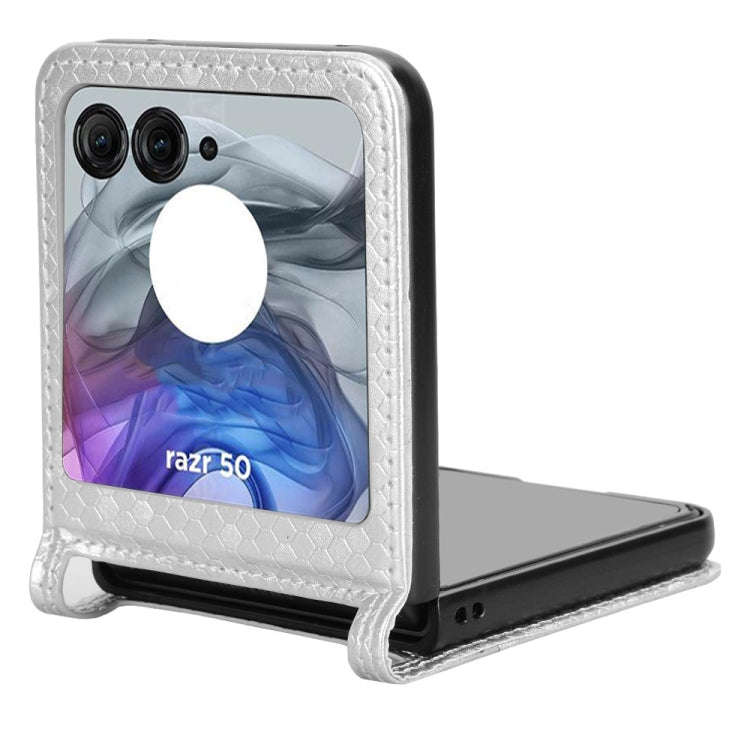 For Motorola Razr 50 Honeycomb Dot Texture Card Slot Leather Phone Case(Silver)