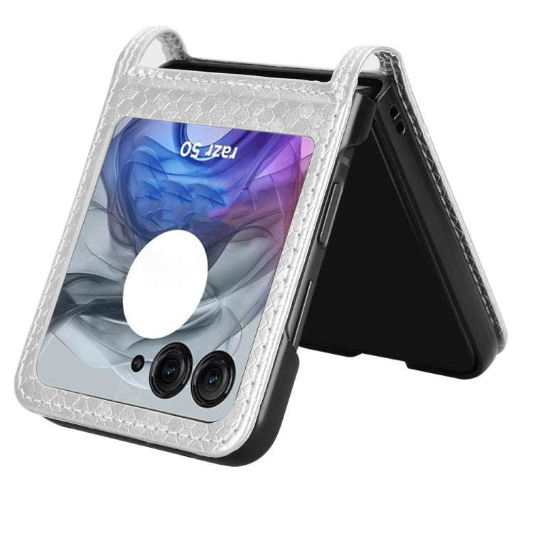 For Motorola Razr 50 Honeycomb Dot Texture Card Slot Leather Phone Case(Silver)