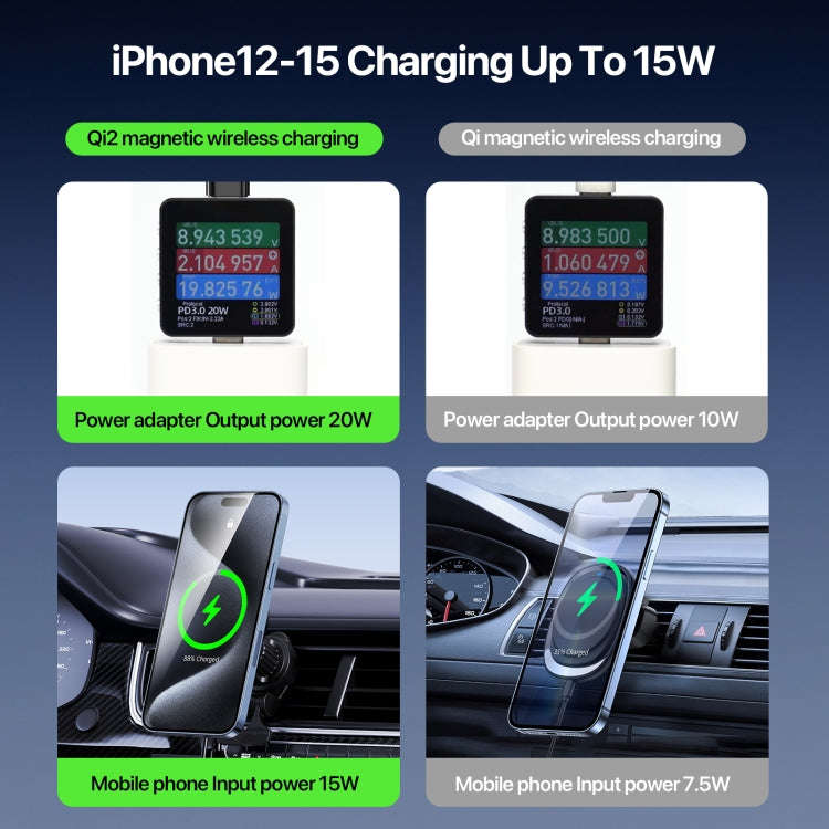 V5 15W Qi2 Air Outlet Car Transparent Magnetic Wireless Charging Holder(Black)