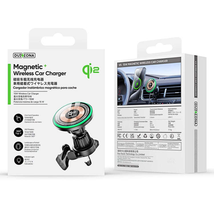 V5 15W Qi2 Air Outlet Car Transparent Magnetic Wireless Charging Holder(Black)