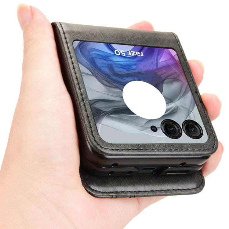 For Motorola Razr 50 Skin Feel Card Slot Leather Phone Case(Black)
