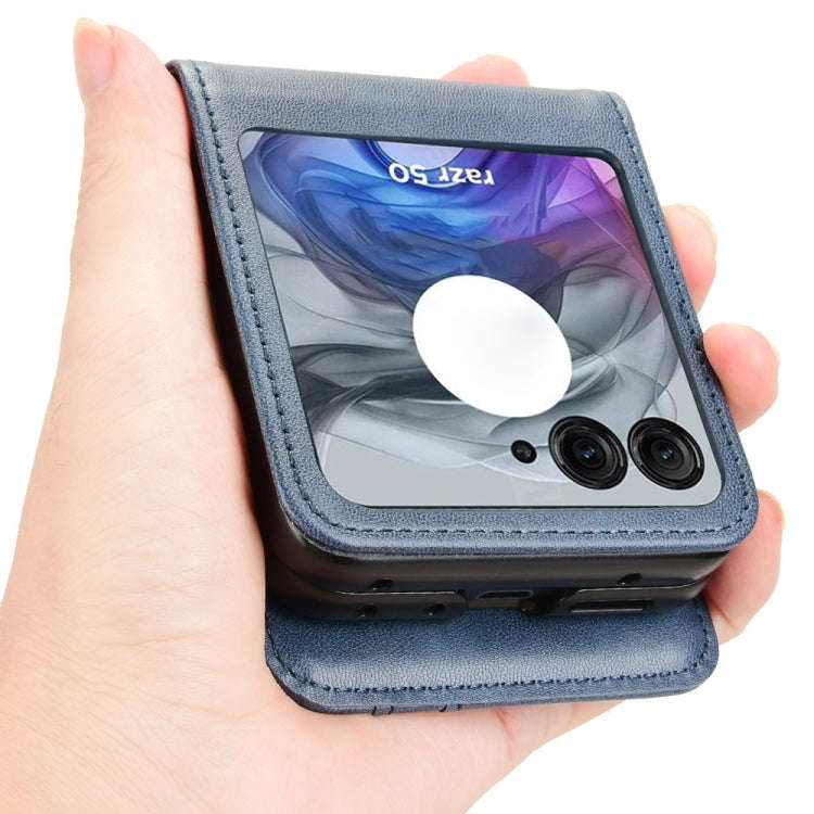 For Motorola Razr 50 Skin Feel Card Slot Leather Phone Case(Blue)