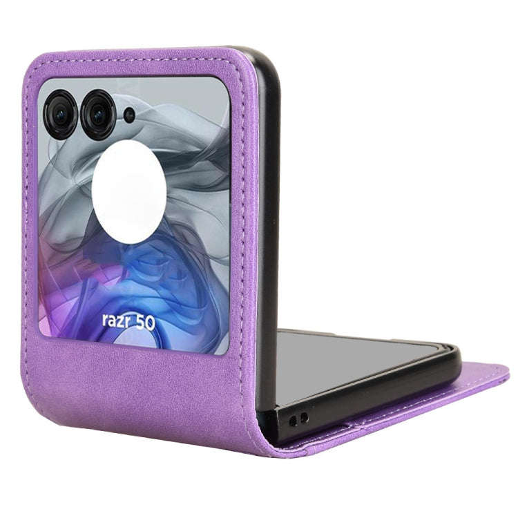 For Motorola Razr 50 Skin Feel Card Slot Leather Phone Case(Purple)