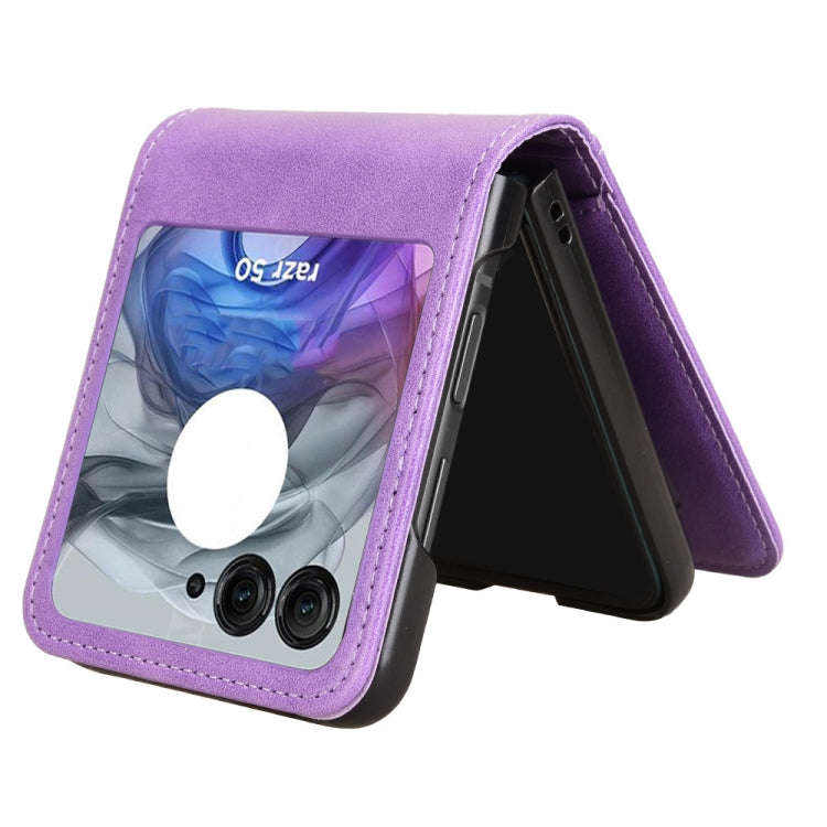 For Motorola Razr 50 Skin Feel Card Slot Leather Phone Case(Purple)