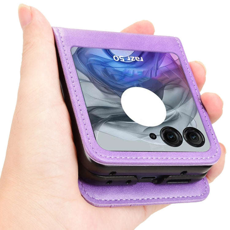 For Motorola Razr 50 Skin Feel Card Slot Leather Phone Case(Purple)