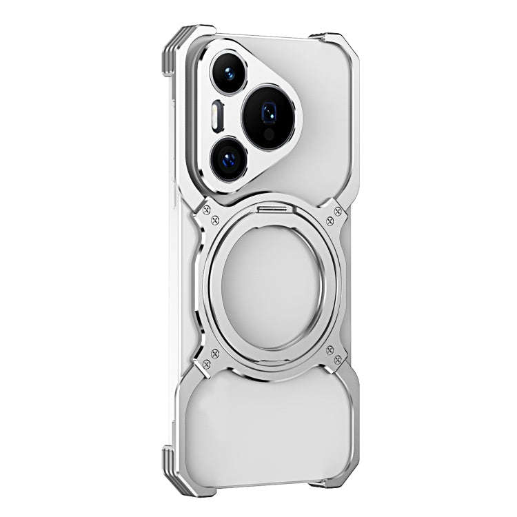 For Huawei Pura 70 Mechanical Arm Borderless MagSafe Holder Metal Phone Case(Silver)