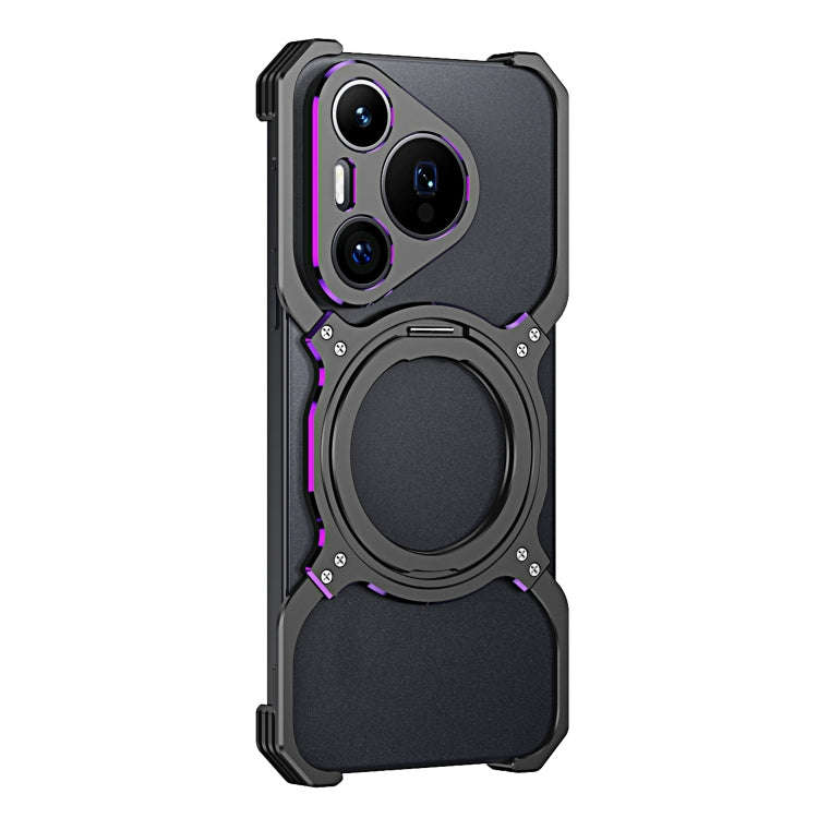 For Huawei Pura 70 Mechanical Arm Borderless MagSafe Holder Metal Phone Case(Black Purple)