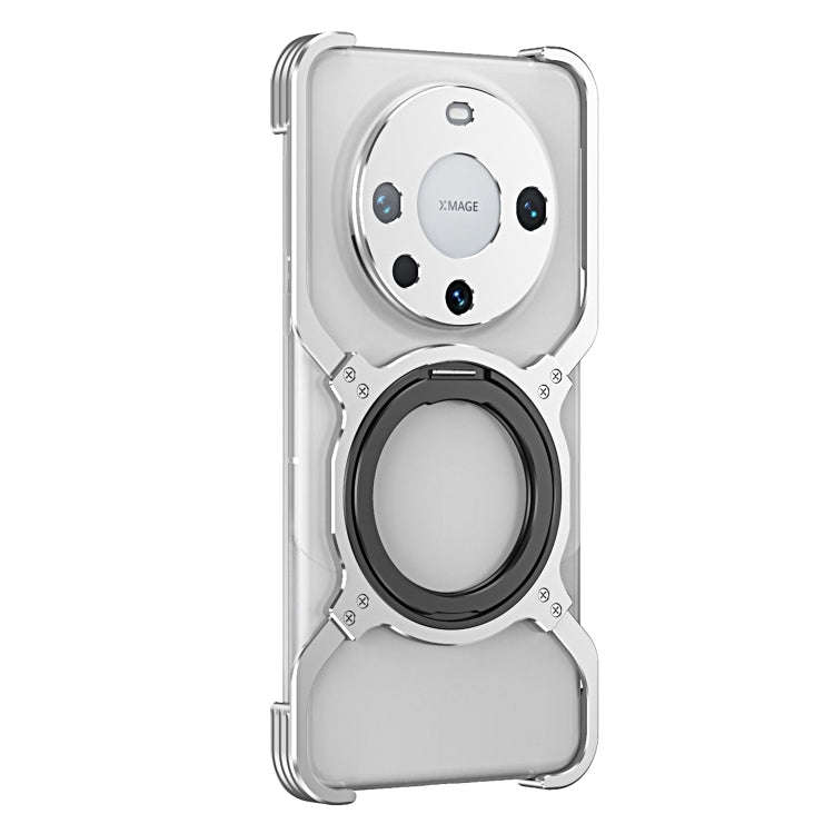 For Huawei Mate 60 Mechanical Arm Borderless MagSafe Holder Metal Phone Case(Silver)