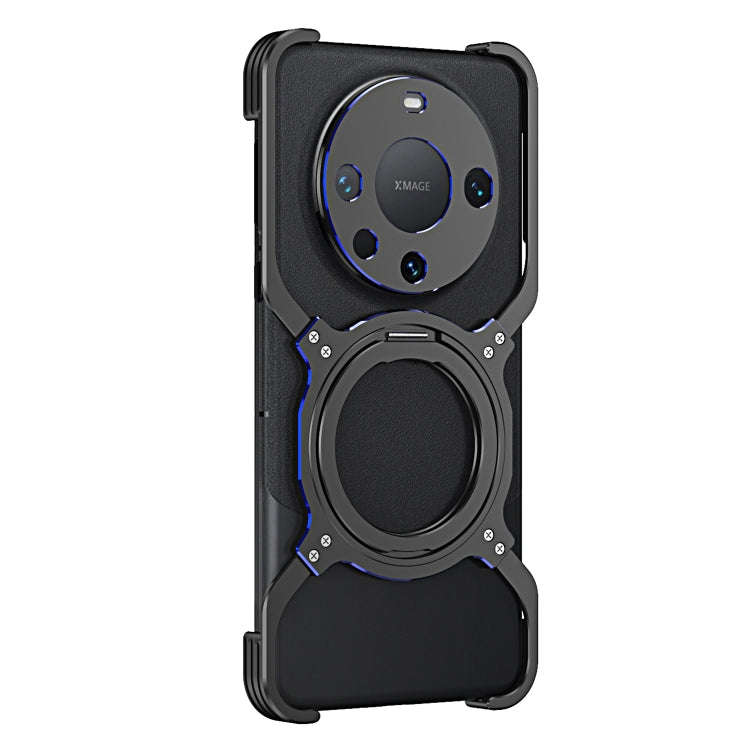 For Huawei Mate 60 Pro Mechanical Arm Borderless MagSafe Holder Metal Phone Case(Black Blue)