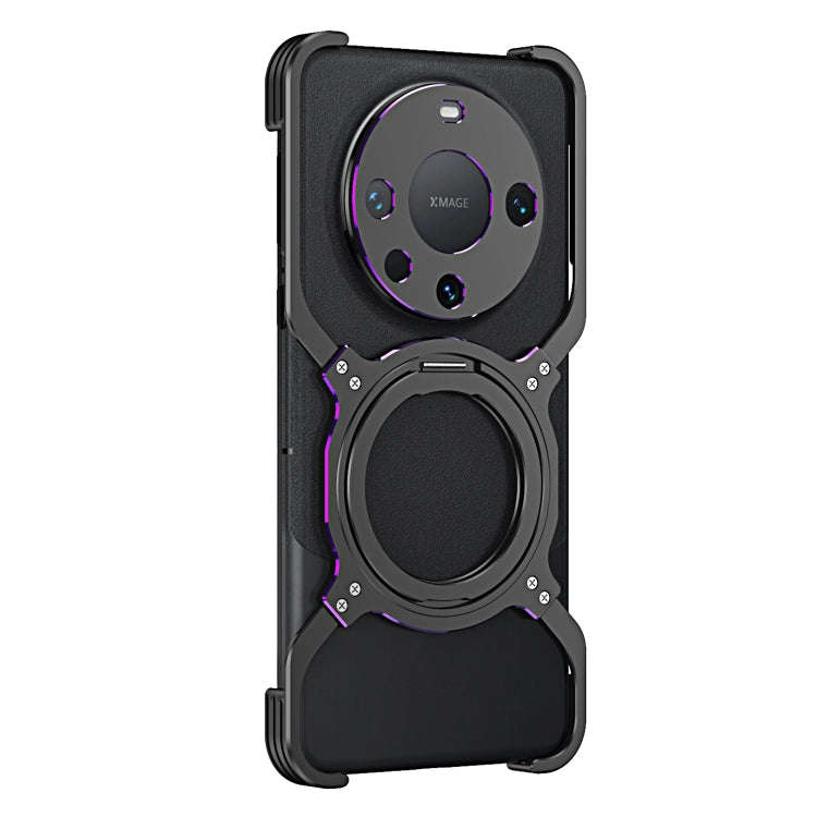 For Huawei Mate 60 Pro+ Mechanical Arm Borderless MagSafe Holder Metal Phone Case(Black Purple)