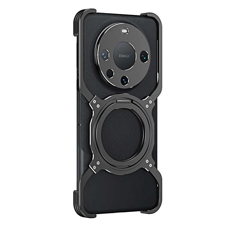For Huawei Mate 60 Pro+ Mechanical Arm Borderless MagSafe Holder Metal Phone Case(Black Silver)