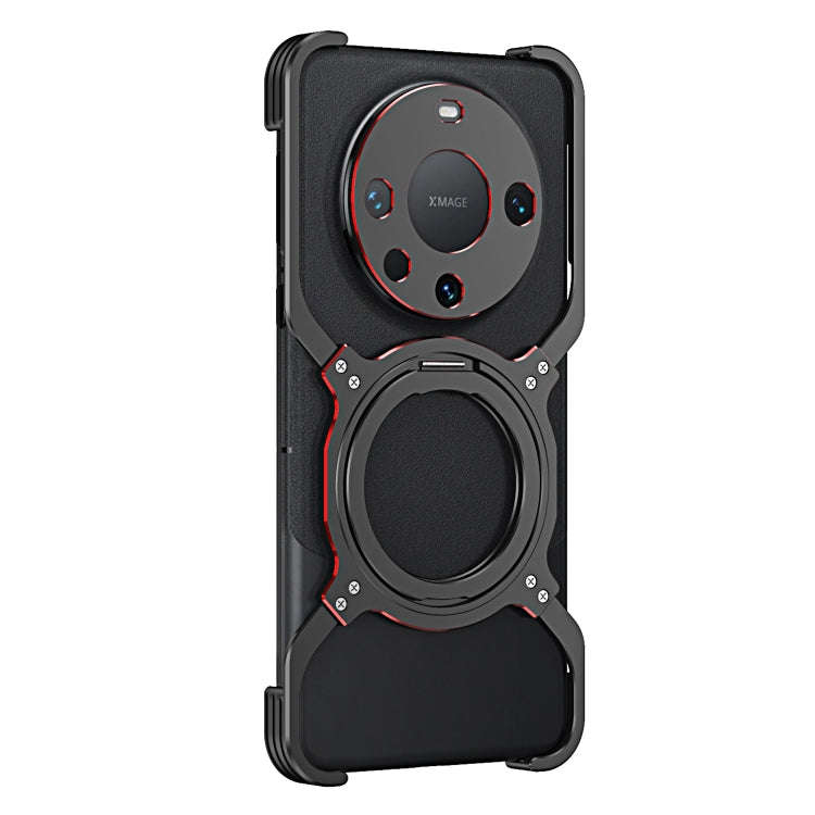 For Huawei Mate 60 Pro+ Mechanical Arm Borderless MagSafe Holder Metal Phone Case(Black Red)