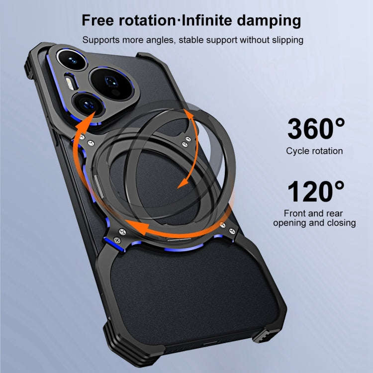 For Huawei Mate 60 Pro Mechanical Arm Borderless MagSafe Holder Metal Phone Case(Black Blue)