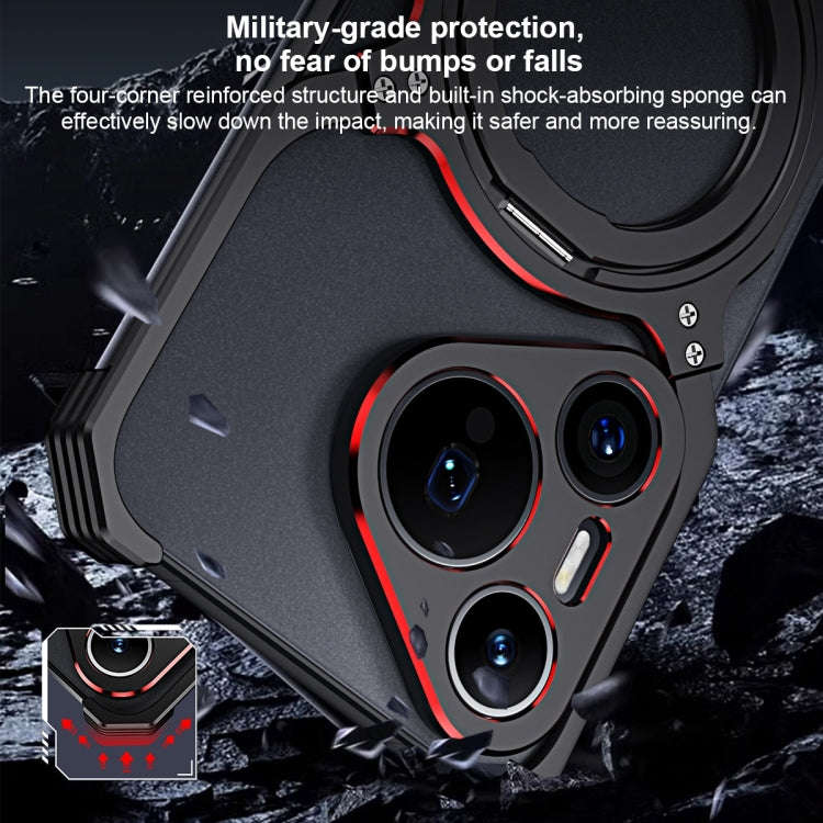 For Huawei Mate 60 Pro+ Mechanical Arm Borderless MagSafe Holder Metal Phone Case(Black Red)