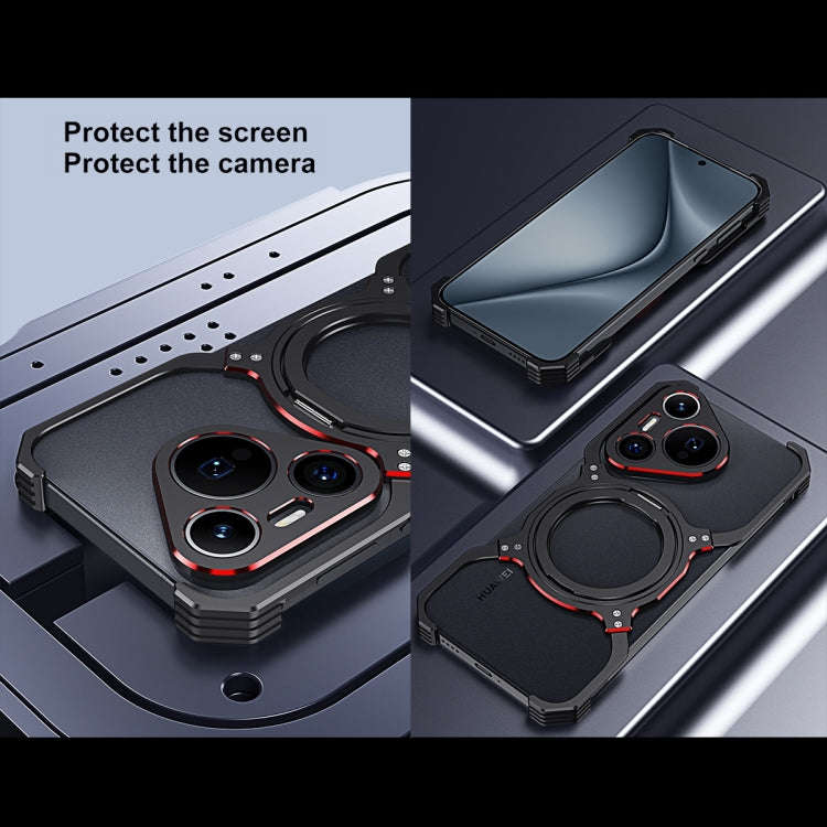 For Huawei Mate 60 Pro Mechanical Arm Borderless MagSafe Holder Metal Phone Case(Black Blue)