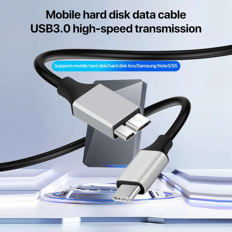 USB-C / Type-C 3.0 to Micro B Mobile Hard Disk Adapter Cable, Length:0.3m