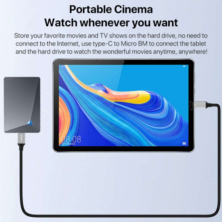 USB-C / Type-C 3.0 to Micro B Mobile Hard Disk Adapter Cable, Length:0.3m