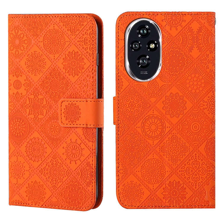 For Honor 200 Ethnic Style Embossed Pattern Leather Phone Case(Orange)