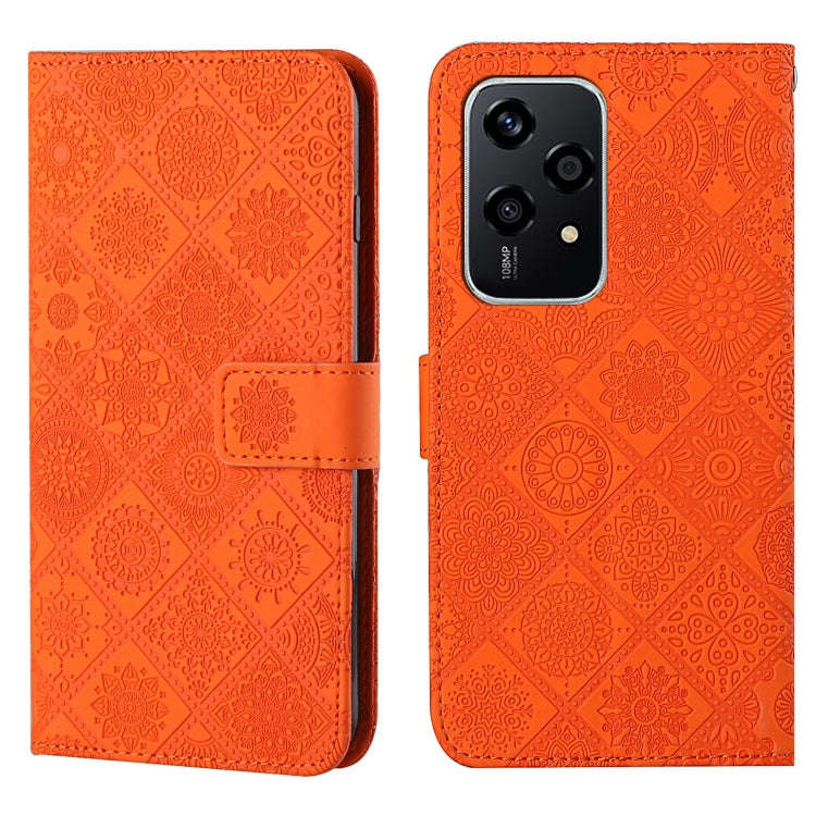 For Honor 200 Lite Global Ethnic Style Embossed Pattern Leather Phone Case(Orange)