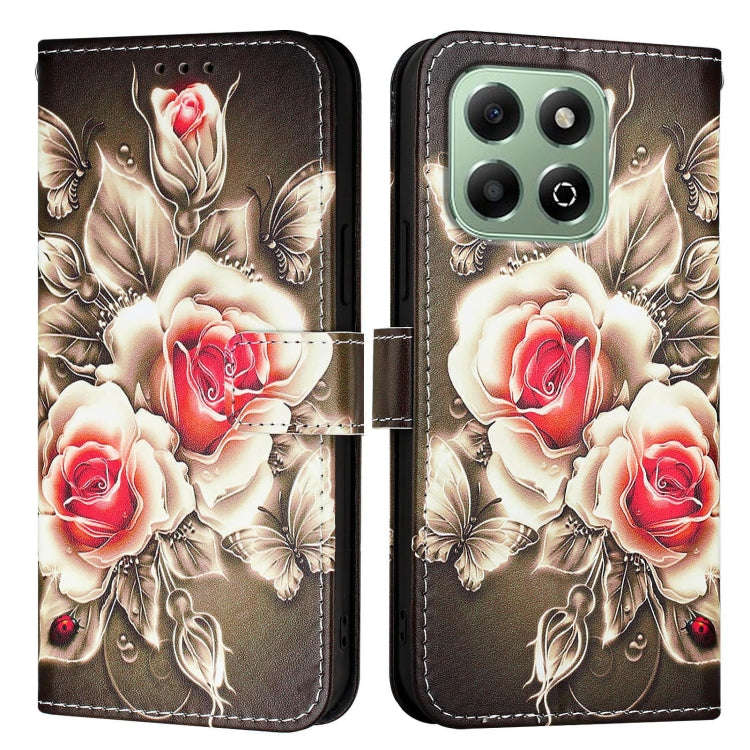 For Honor X6b Colored Drawing Pattern Plain Weave Leather Phone Case(Roses On Black)