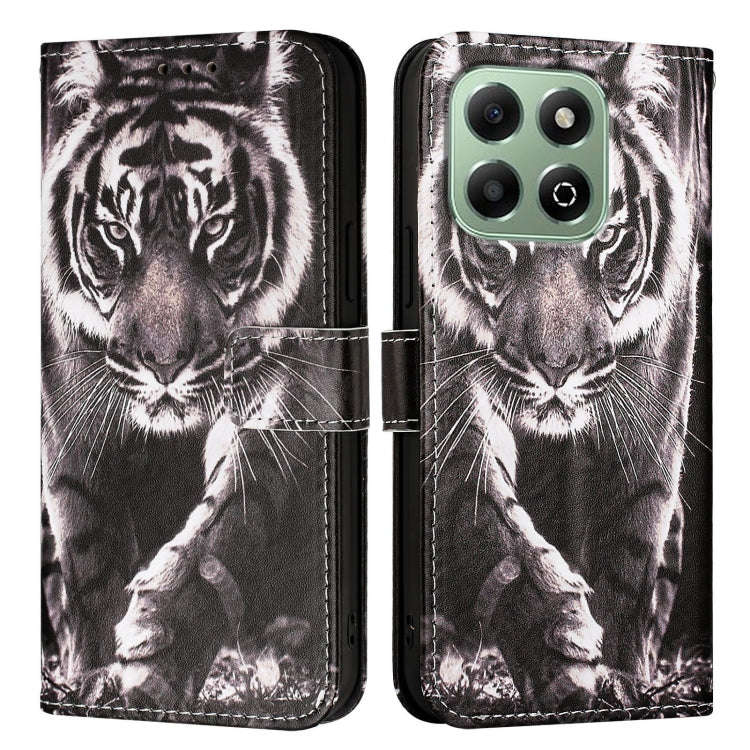 For Honor X6b Colored Drawing Pattern Plain Weave Leather Phone Case(Black And White Tiger)