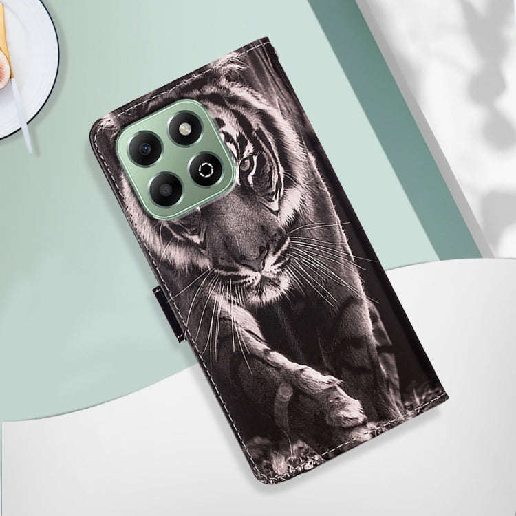 For Honor X6b Colored Drawing Pattern Plain Weave Leather Phone Case(Black And White Tiger)