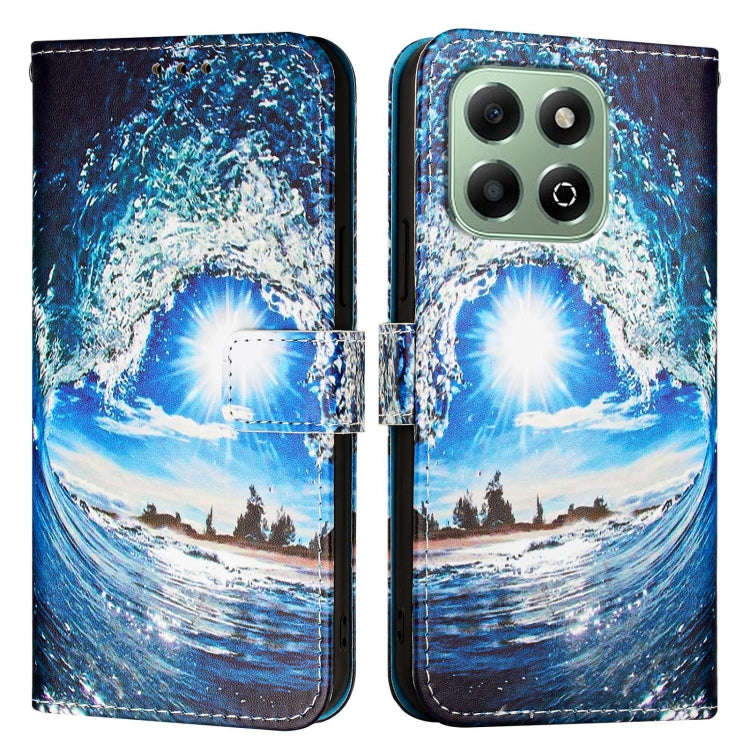 For Honor X6b Colored Drawing Pattern Plain Weave Leather Phone Case(Waves And Sun)
