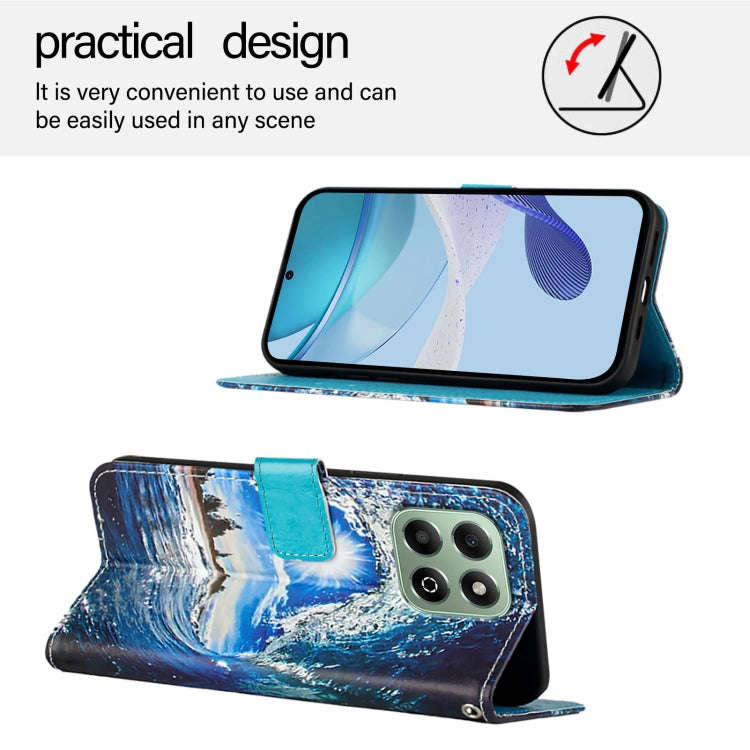 For Honor X6b Colored Drawing Pattern Plain Weave Leather Phone Case(Waves And Sun)