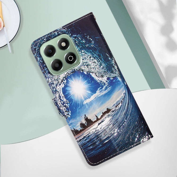 For Honor X6b Colored Drawing Pattern Plain Weave Leather Phone Case(Waves And Sun)