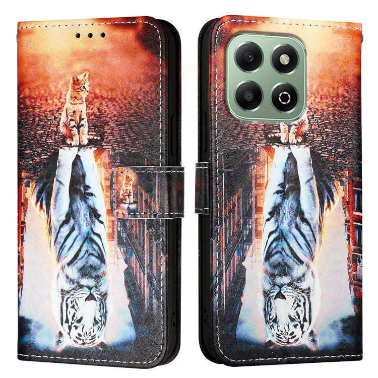 For Honor X6b Colored Drawing Pattern Plain Weave Leather Phone Case(Cats And Tigers)