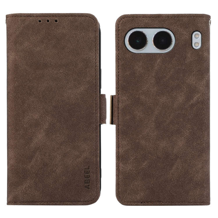 For OnePlus Nord 4 ABEEL Frosted Magnetic RFID Leather Phone Case(Brown)