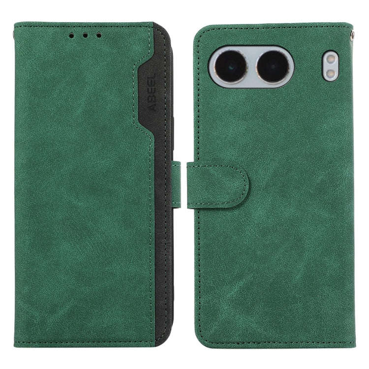 For OnePlus Nord 4 ABEEL Color Block Magnetic RFID Leather Phone Case(Green-Black)
