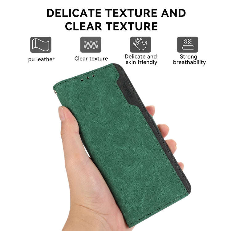 For OnePlus Nord 4 ABEEL Color Block Magnetic RFID Leather Phone Case(Green-Black)