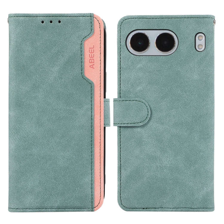 For OnePlus Nord 4 ABEEL Color Block Magnetic RFID Leather Phone Case(Cyan-Pink)