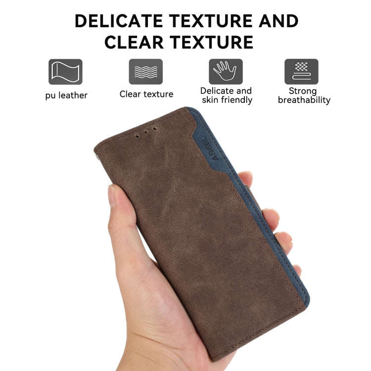 For OnePlus Nord 4 ABEEL Color Block Magnetic RFID Leather Phone Case(Brown-Blue)