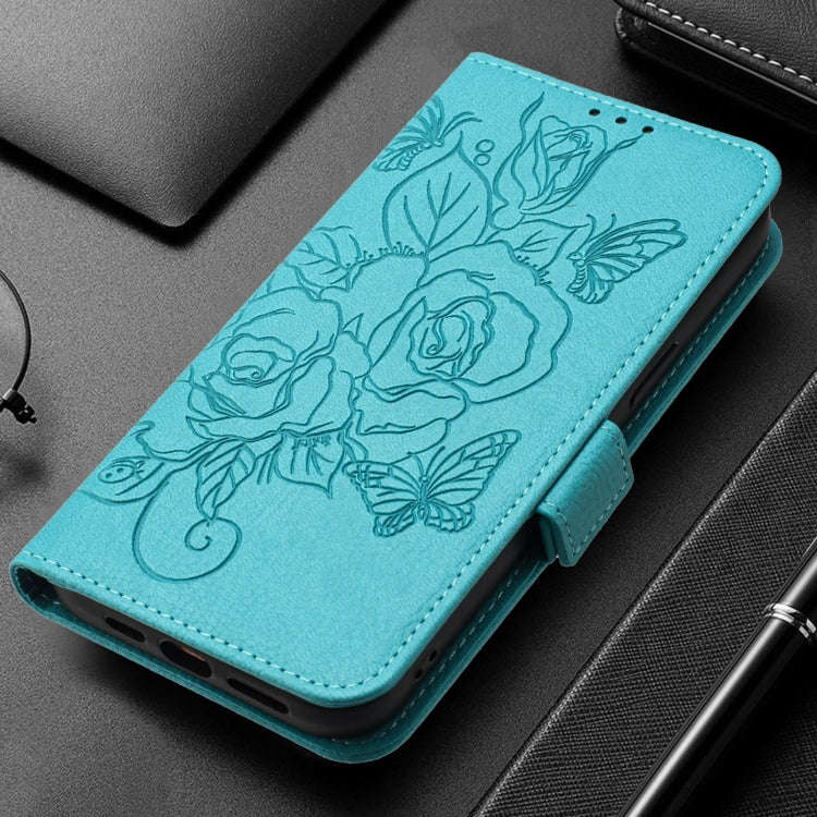For Nothing CMF Phone 1 Embossed Rose RFID Anti-theft Leather Phone Case(Light Blue)