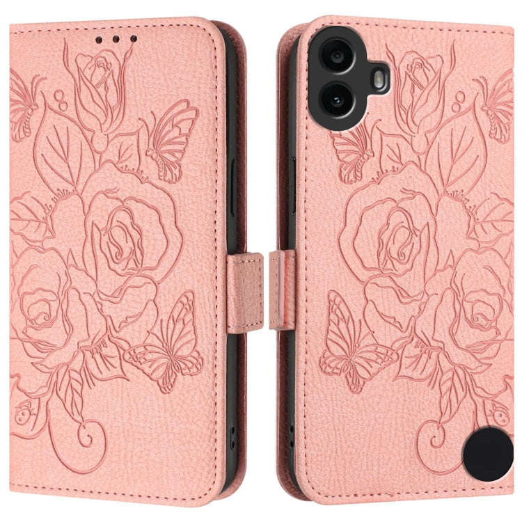For Nothing CMF Phone 1 Embossed Rose RFID Anti-theft Leather Phone Case(Pink)