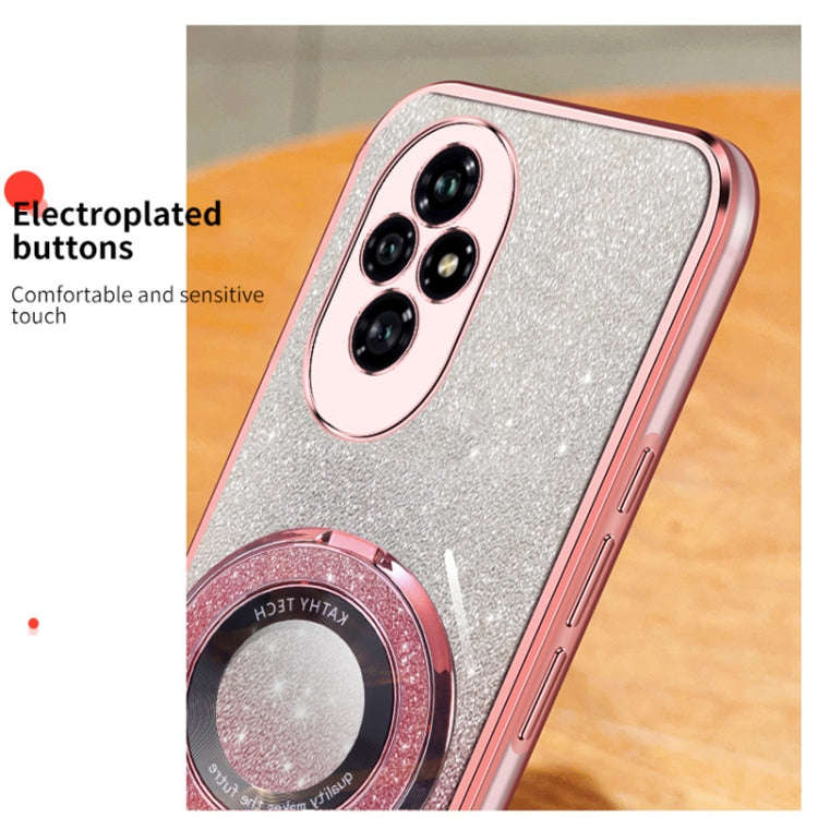 For Honor 200 Plated Gradient Glitter Round Holder TPU Phone Case(Purple)