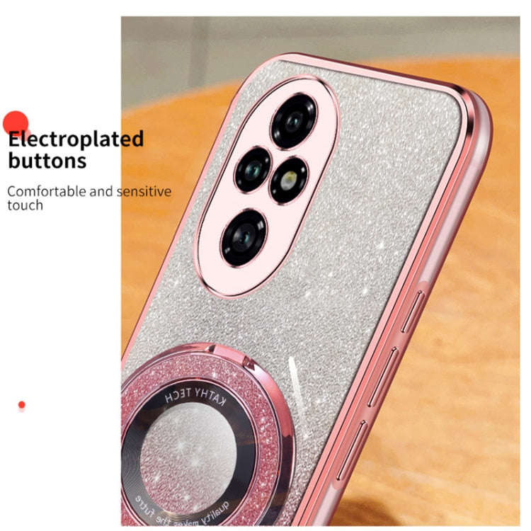 For Honor 200 Pro Plated Gradient Glitter Round Holder TPU Phone Case(Silver)