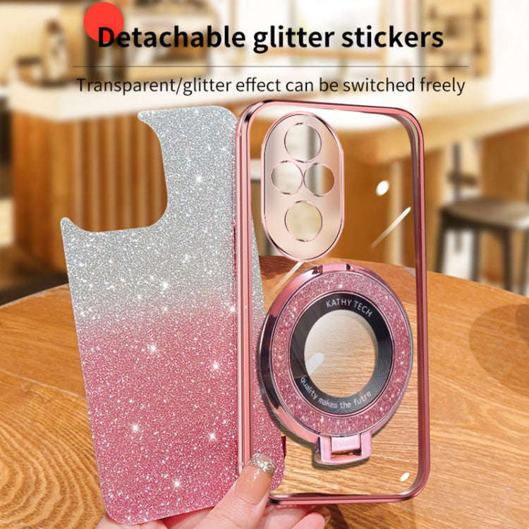 For Honor 200 Pro Plated Gradient Glitter Round Holder TPU Phone Case(Black)