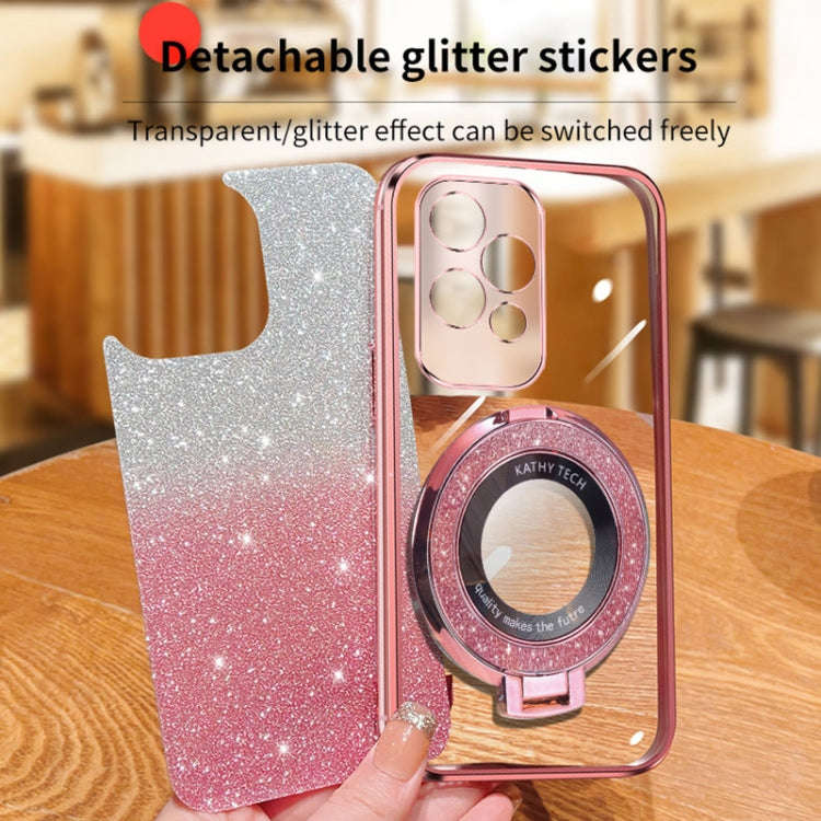 For Honor 200 Lite Global Plated Gradient Glitter Round Holder TPU Phone Case(Pink)