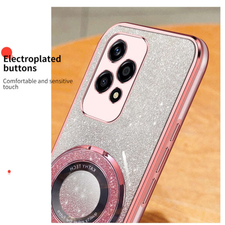 For Honor 200 Lite Global Plated Gradient Glitter Round Holder TPU Phone Case(Pink)