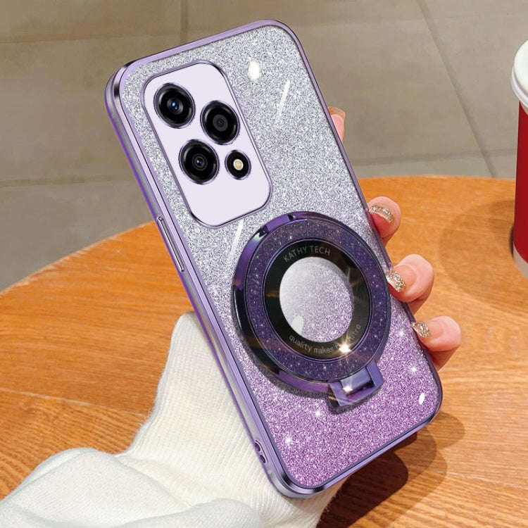 For Honor 200 Lite Global Plated Gradient Glitter Round Holder TPU Phone Case(Purple)